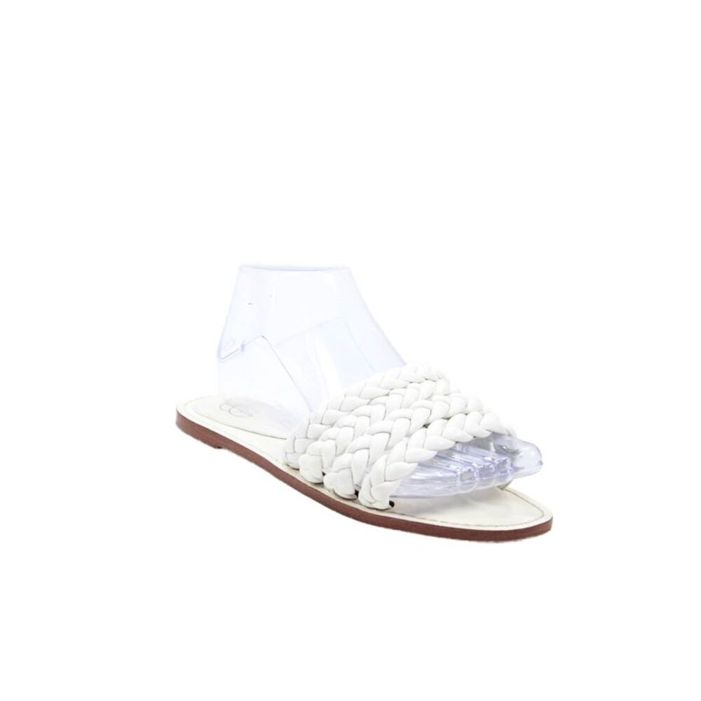 Porte & Paire Womens Braided Leather Slip On Flats Shoes White Size 7